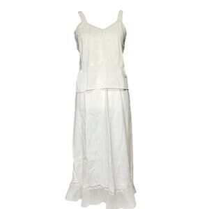 Vintage Lingerie Skirt Set Size Small White Half Slip Camisole Lace Accent Hem